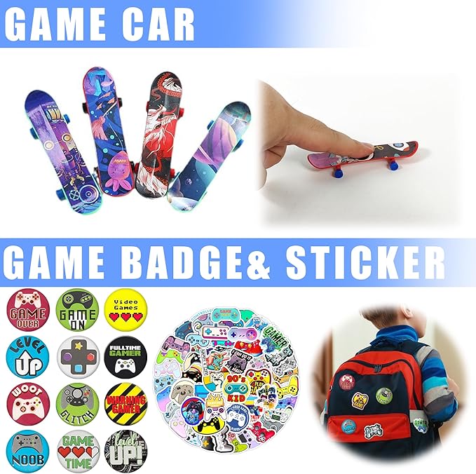 Video Game Party Favors Video Game Theme Keychain Stickers Chest Badge Bracelet Ring for Level Up Party Birthday Party Classroom Rewards Supplies (Multicolor)