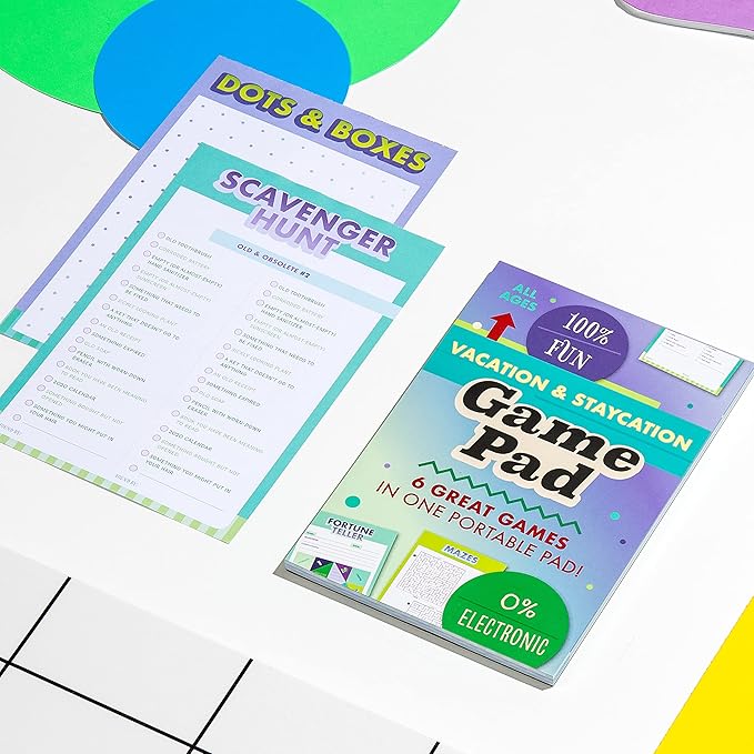Knock Knock Vacation On-The-Go Game Pad, Vacation & at-Home Activities for Kids, 6 Games (Hangman, Scavenger Hunt, Finish The Doodle, Dots & Boxes, Mazes, Fortune Teller), 6 x 9-inches