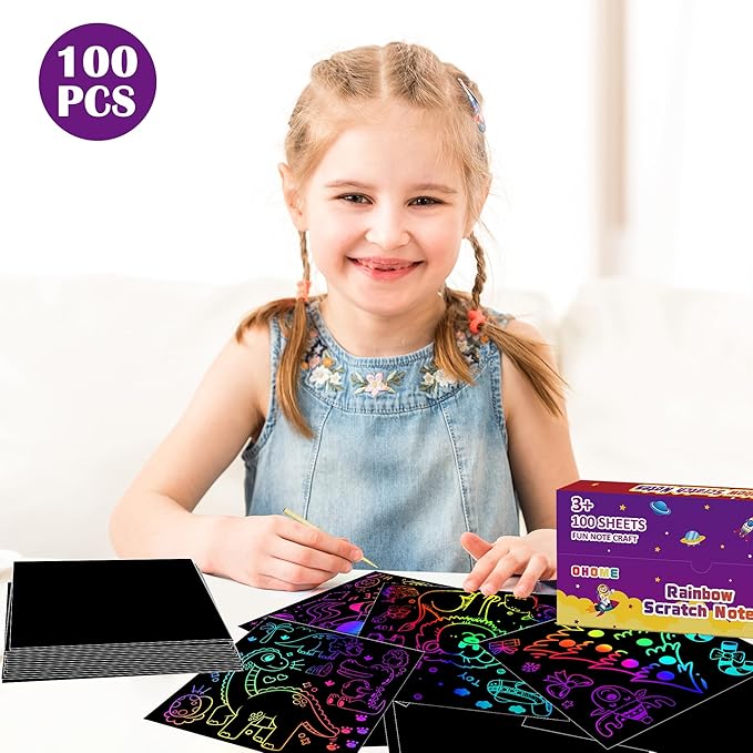 OHOME Easter Basket Stuffers for Kids Toddler - 100 PCS Scratch Art Paper,Easter Gifts for Boys Girls | Easter Games Crafts Party Favors Supplies for Adults,Arts Toys for Ages 3-12 Year Old Birthday