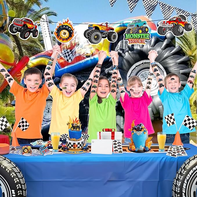 Monster Truck Party Favors 24 Pcs Monster Truck Slap Bracelets 80 Pcs Monster Truck Tattoos Monster Truck Birthdays Party Supplies Decorations Gifts for Kids Boys Classroom Rewards