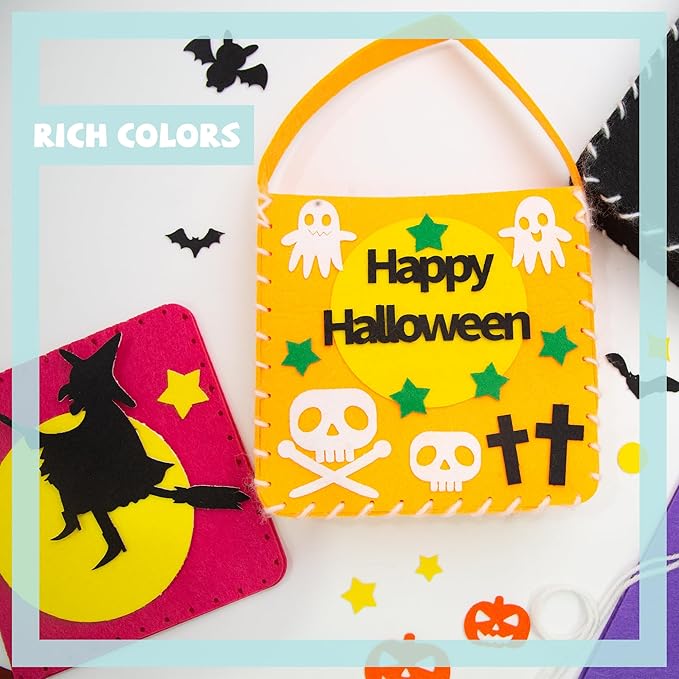 Flying Childhood Sew Your Own Bags - Kids Sewing Kit - Felt Crafts for Kids - Make 6 Felt Trick or Treat Bags - Birthday Gifts for Girls