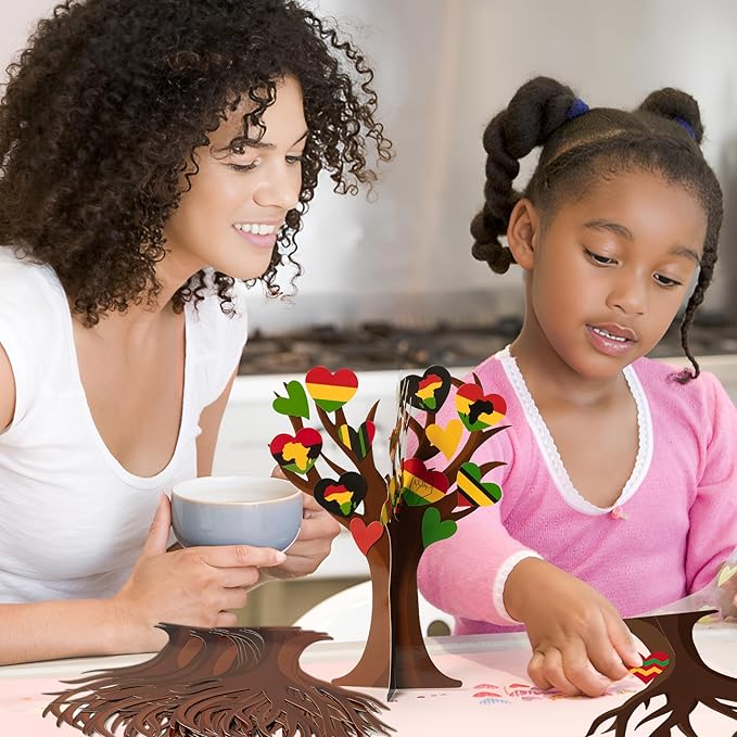WATINC Black History Month Heart Tree Craft Kits, Make Your Own African American Heart Trees Decoration, DIY Black History Holiday Celebration Craft Supplies Home School Fun Activity for Kids (16Pcs)