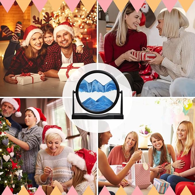 MXYATCJ | Moving Sand Art | Sand Art Liquid Motion | Sand Art Pictures | 3D Deep Sea Sandscape | Glass Sand Art Display | Sand Relaxing Gift for Adult | Home Office Decor | Desktop Toys | (8'' Blue)