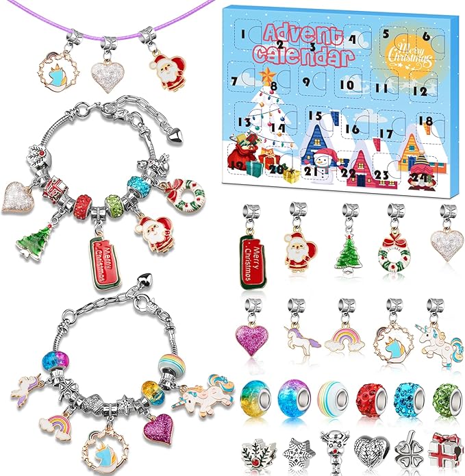 Advent Calendar 2024 Girls, Unicorn & Christmas Themed Charm Bracelets Advent Calendars for Kids Teens 4-12, Best Friends Jewelry Making Kit Craft Toys Countdown Advent Calender for Teenagers & Women