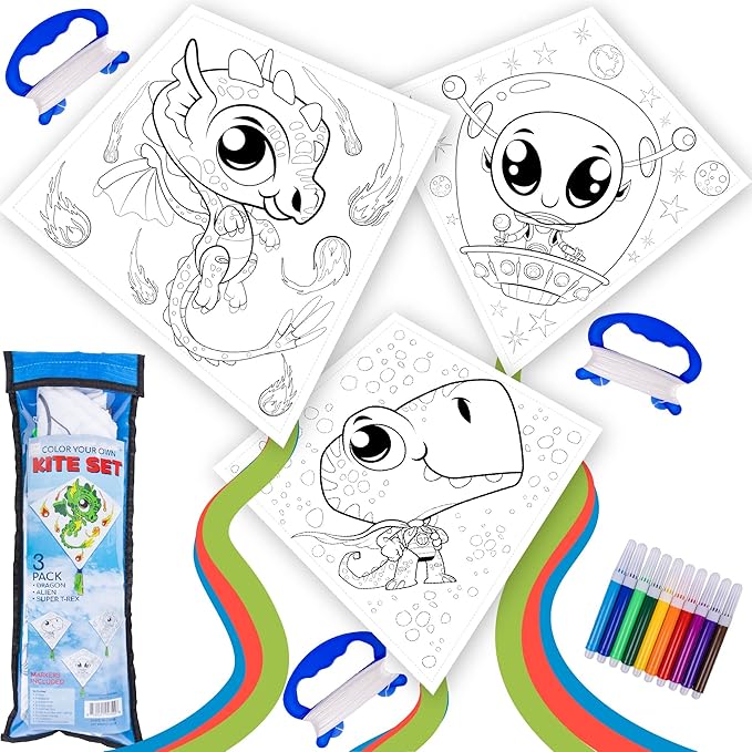 Hapinest DIY Color and Make Your Own Kite Kit for Kids | Easy to Fly Kites Outdoor Toys and Activities for Boys and Girls Ages 4 5 6 7 8 9 10 11 12 Years Old and Up