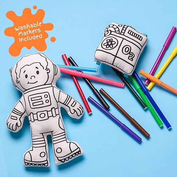 Color Your Doll - Boy Astronaut with Mini Space Pack - Washable Markers Included - Educational Art & Crafts Toy for Kids - Reusable, Color, Play, Wash, Repeat - Creative Gift
