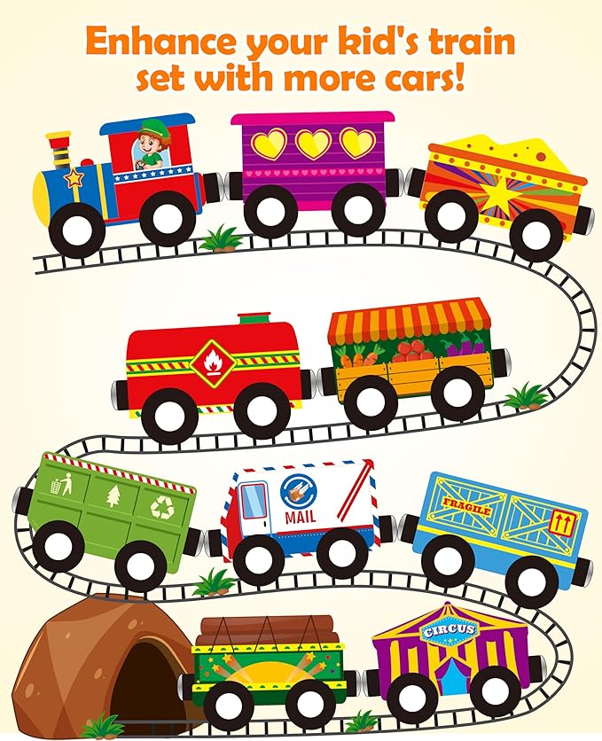 Vanmor Wooden Magnetic Train Set for Toddlers,10-Piece Educational Toy Cars with Magnets, Includes Storage Bag, Skill-Building Wooden Trains for Boys & Girls, for Kids 3-5 and 4-8 Years