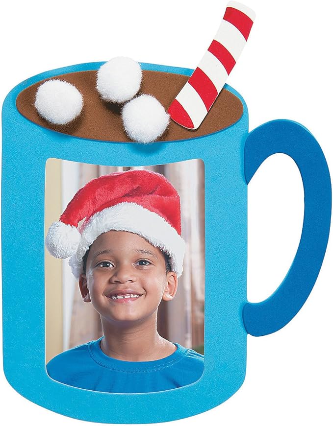Fun Express Hot Cocoa Picture Frame Magnet Craft Kit - Makes 12 - DIY Winter and Christmas Crafts for Kids