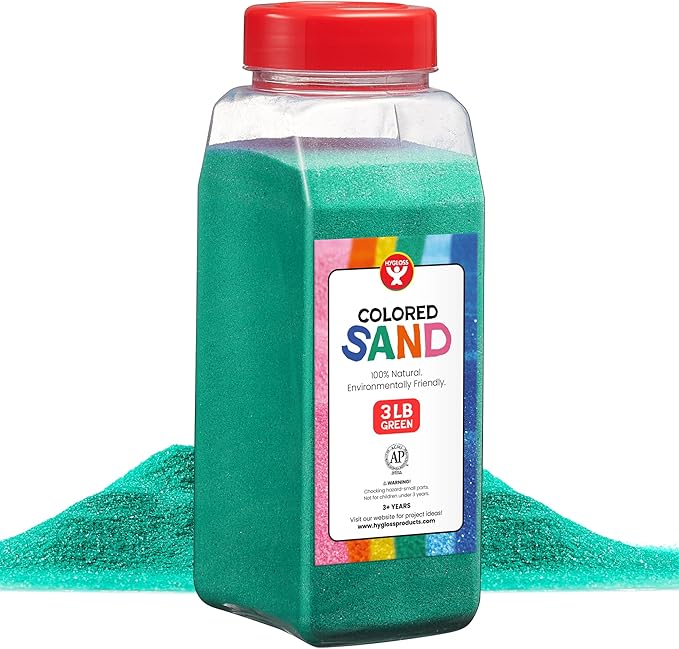 Hygloss Products Colored Play Sand - Assorted Colorful Craft Art Bucket O' Sand, 3 lb, Green (29304)