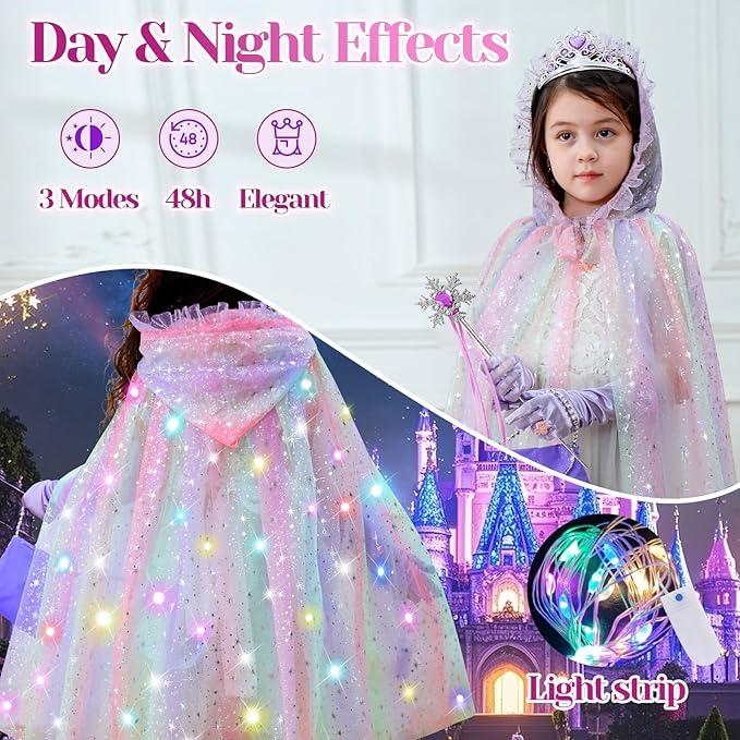 Princess Dress up Clothes for Little Girl, 11Pcs Princess Cape with Crown, Princess Dresses for Girl 3 4 5 6 7 8 Birthday Gift