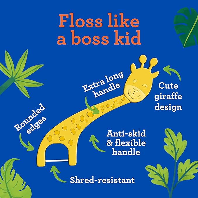 GuruNanda Dental Floss Picks for Kids, Extra-Long Giraffe-Shaped Picks with Fluoride, Anti-Slip & Shred-Resistant Design & Eco-Friendly Handle & Berry Flavor, Ideal for Ages 3+, 90 Count (Pack of 2)