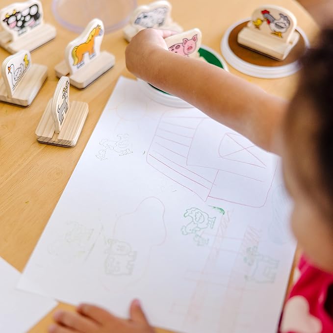 Melissa & Doug My First Wooden Stamp Set - Farm Animals - Art Projects, With Washable Ink, Farm Themed Wooden Stamps For Kids Ages 4+