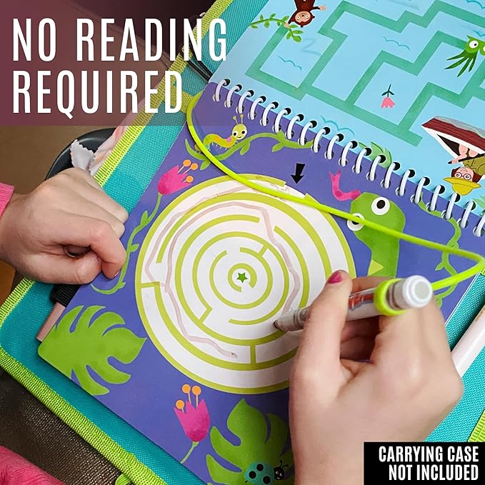 Kids Small Size Travel Educational Activity Books with Washable Markers (7"x7") - Car and Airplane Activities - Search and Find, Reusable Stickers for Ages 4, 5, 6 (Jungle & Princess)