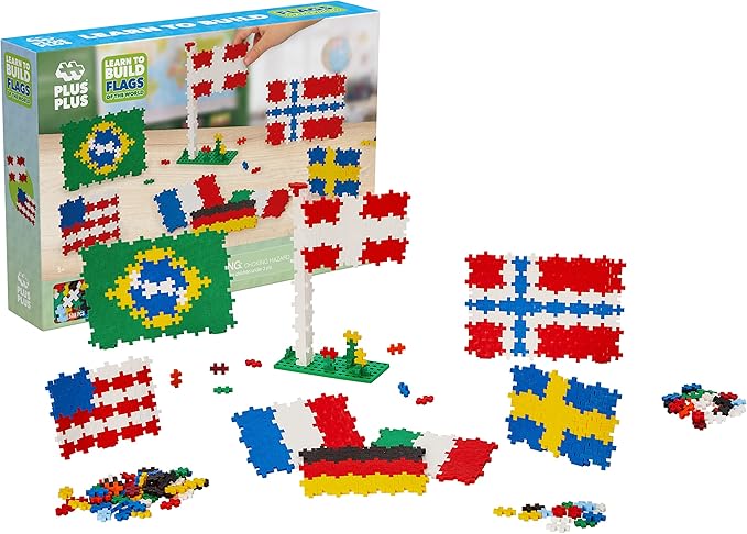 PLUS PLUS - Learn to Build - Flags of The World - 500 Pieces, Construction Building Stem/Steam Toy, Interlocking Mini Puzzle Blocks for Kids