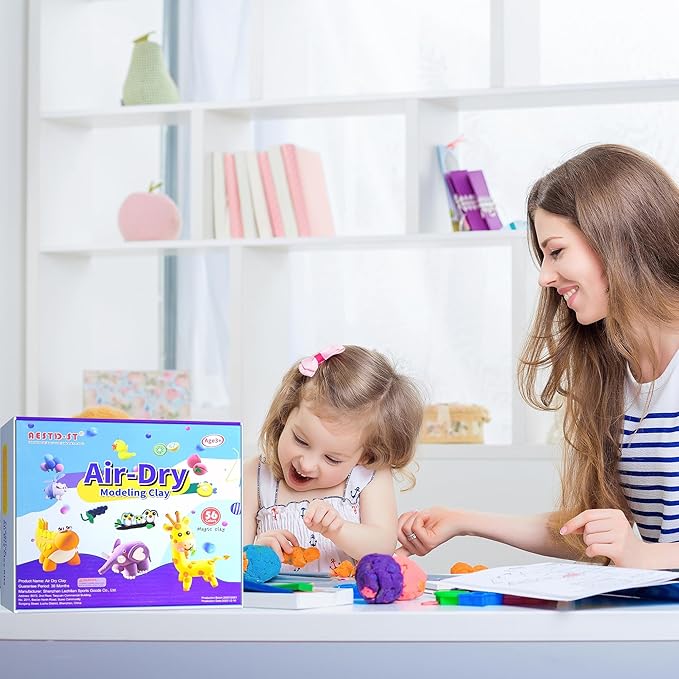 Air Dry Clay 56 Colors, Modeling Clay for Kids, DIY Model Magic Clay, Molding Clay Kit with Sculpting Tools, Non-Sticky Soft and Super Light, Arts and Crafts Gift for Boys Girls Kids.
