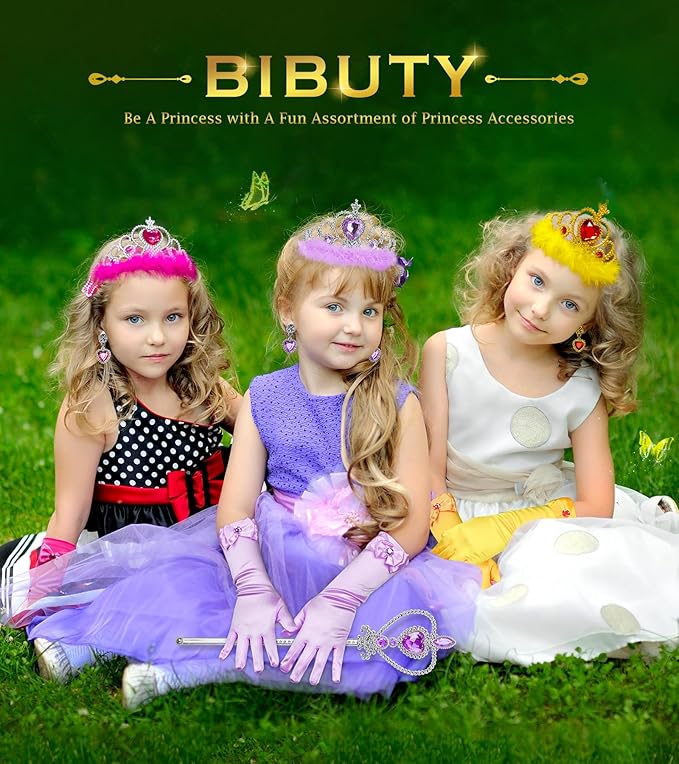 Princess Dress Up Accessories Princess Gloves, 7pcs Dress Up Set for Toddler Girls (Rose, 7PCS)