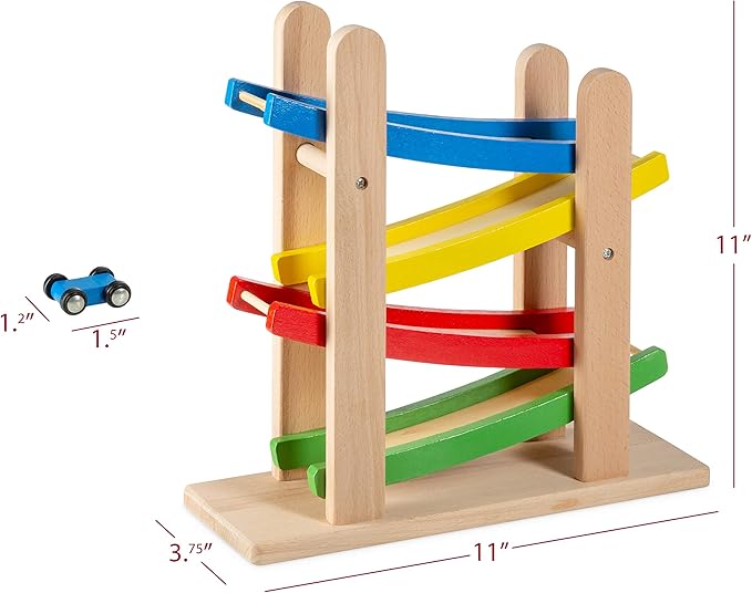 Play22 Wooden Car Ramps Race - 4 Level Toy Car Ramp Race Track Includes 4 Wooden Toy Cars - My First Baby Toys - Toddler Race Car Ramp Toy Set is A Great Gift for Boys and Girls - Original by Play22
