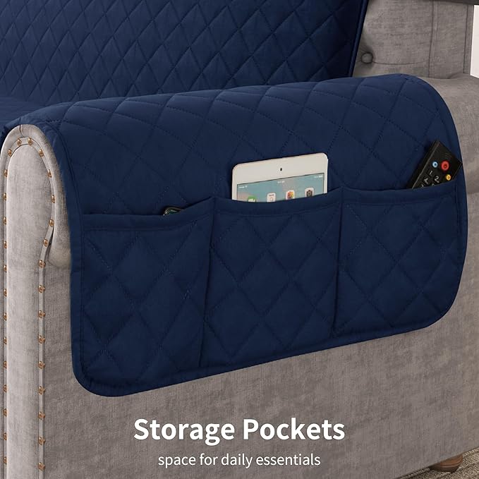 CHUN YI Oversized Couch Cover, Water Resistant Sofa Cover Slipcover for 4 Cushion Sofa, Washable with Adjustable Strap Storage Pocket for Living Room Dog Pet (Oversized Sofa, Navy)