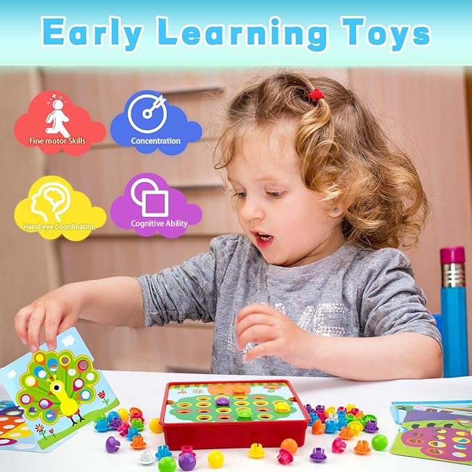 Button Art Toys for Toddlers, Crafts for Age 3-5, Early Educational Toys, Color Matching Puzzle, Fine Motor Skills Game, Preschool Learning Toys for Boys & Girls 3+