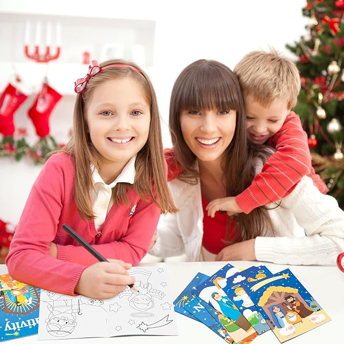 Dvbonike 24Pcs Nativity Coloring Books Christian Theme DIY Art Booklet with Cute Drawing Patterns Bible Savior Religious Christmas Gifts Sunday School Church Activity Supplies for Kids Age 4-8