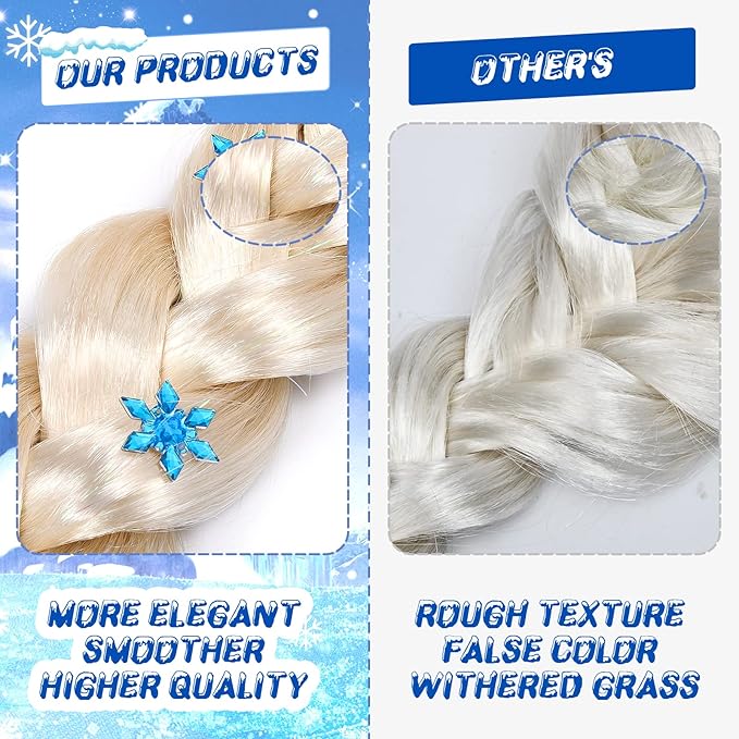 Tacobear Elsa Costume for Girls Kids Elsa Wig Blue Crown Glove Princess Dress Up Accessories Birthday Cosplay Outfit