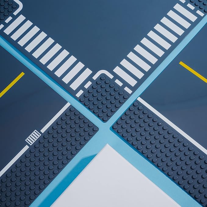 Apostrophe Games Road Baseplate – Premium Building Blocks Base Plates Compatible with All Major Brands – 6pcs Baseplate Gray with Road Design – Straight, Curve, Crossroad, T-Junction