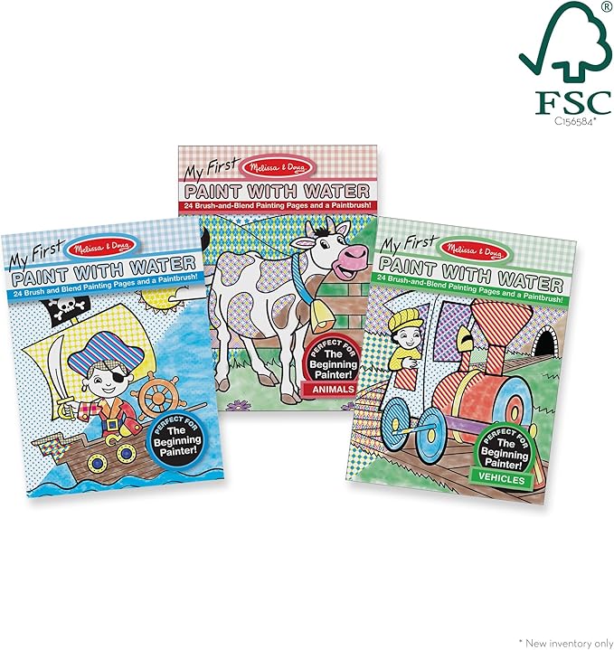 Melissa & Doug My First Paint With Water Activity Books Set - Animals, Vehicles, and Pirates - FSC Certified