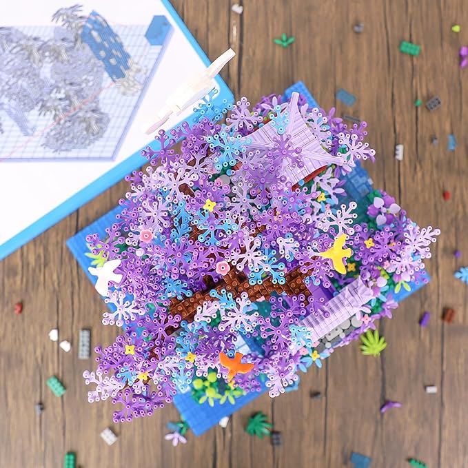 Chinese Moon Palace Pavilion Building Blocks Set - Micro Miniature Bonsai Tree House with String Lights and Flowers for Adults and Kids (4574 Pieces)