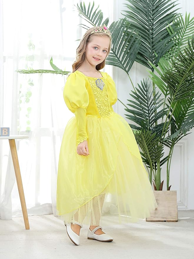 Dressy Daisy Girls Princess Dress Up Costume Mermaid Halloween Xmas Birthday Parties Long Sleeve Size 4-5 Yellow