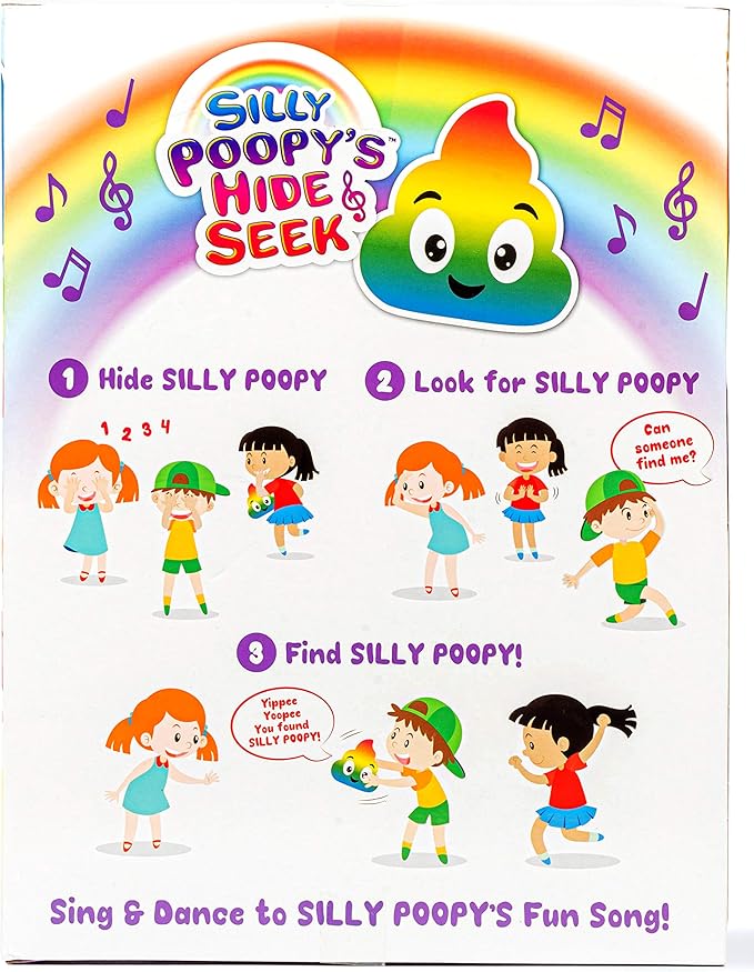 Silly Poopy's Hide & Seek by Relatable, The Talking, Singing, Rainbow Hide & Seek Toy, Stocking Stuffers for Toddlers, Hide and Seek Games, Includes 1 Toy and 2 AA Batteries