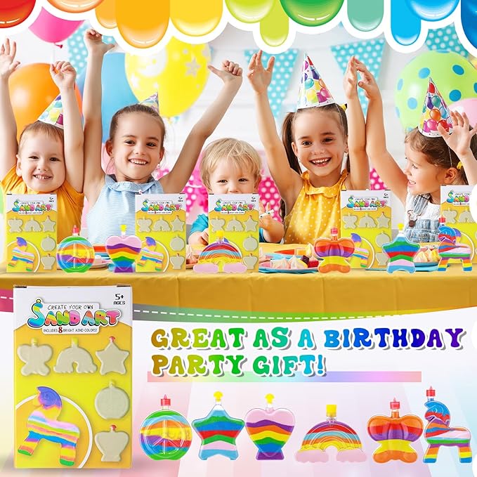 Vertintong 24 Sets Kids Sand Art Activity Kit for Birthday Party Favors Create Your Own Colored Sand Art Includes Sand Bottles with Funnels and Sticks, Bags of Sand for DIY Craft 1960s Party Favors