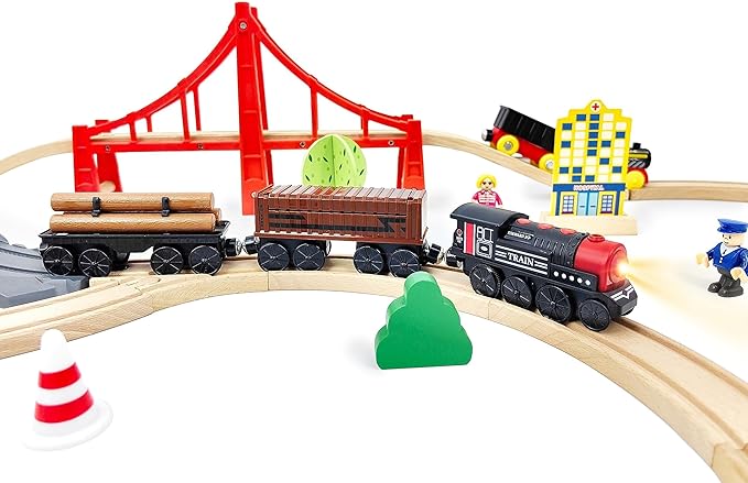 Motorized Train for Wooden Track, 3Pcs Train Toy Set for 3 4 5+Years Old Boy Girl Toddlers, Battery Powered Train Compatible with Thomas & Friends, Brio and Chuggington