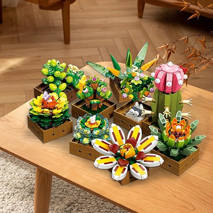 9 Flowers Succulents Botanical Collection Building Set Tiny Succulent Bonsai Plant Toy Compatible with Lego Flowers for Adult Home Décor Ideas Gifts for Boys Girls Women 913 PCS