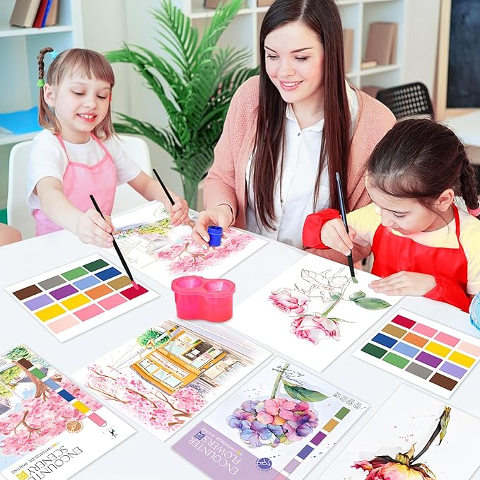 Paint with Water Coloring Book DIY Watercolor Painting for Adult 2 Pack Art Craft Travel with Relaxation for Kids Beginners Flower Scenery 12.4 * 8.8"