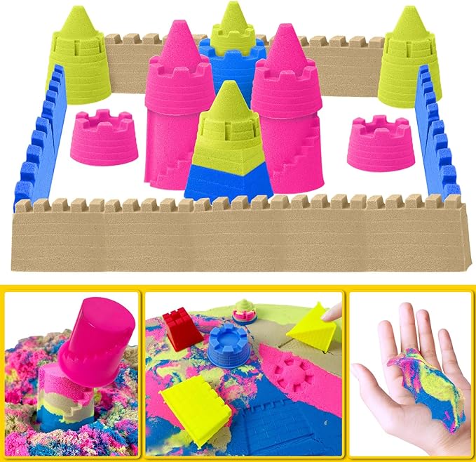 ESSENSON Sensory Bin - Play Sand Kit with Construction Set Toy Truck and 4lbs Magical Sand, Pretend Play Beach Sensory Toy Sandbox, Kids Gifts for Girls and Boys