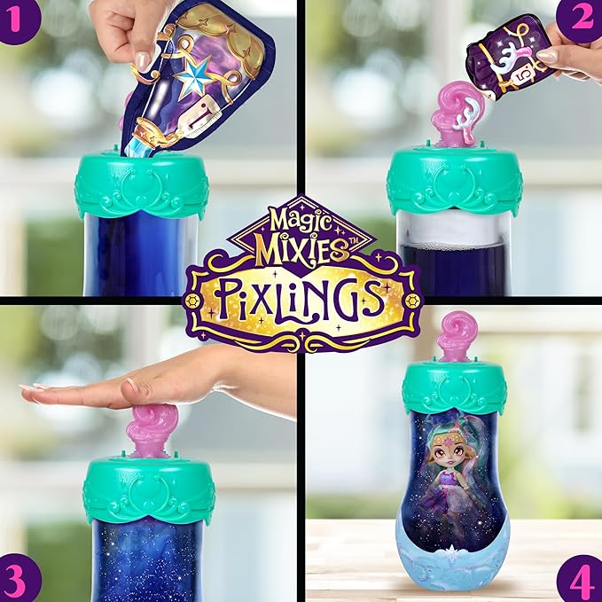 Magic Mixies Pixlings Deluxe Pack, Deerlee The Deer, Shimmer Reveal, Create & Mix Potion That Magically Reveals 6.5" Pixling Doll Inside Potion Bottle - Exclusive Mini Mixies & 6 Hair Accessories
