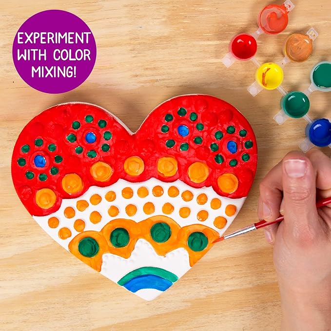 Creative Roots Mosaic Heart Stepping Stone, Includes 7-Inch Ceramic Stone & 6 Vibrant Paints, DIY Garden Stepping Stone Kit for Kids Ages 6+