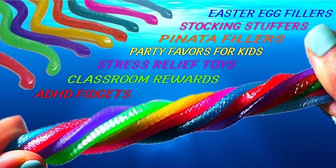 UpBrands 72 Stretchy Snakes Toys, Easter Egg Basket Stuffers, Pinata Filler, Small Classroom Prizes, Easter Egg Basket Stuffers, Pinata Filler, Small Classroom Prizes