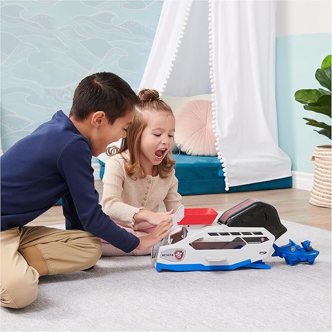 Paw Patrol Aqua Pups Whale Patroller Team Vehicle with Chase Action Figure, Toy Car and Vehicle Launcher, Kids Toys for Ages 3 and up