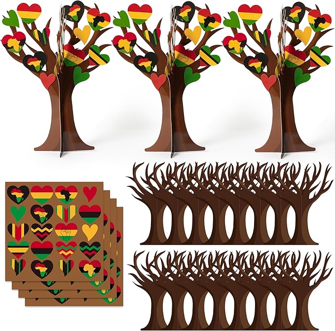 WATINC Black History Month Heart Tree Craft Kits, Make Your Own African American Heart Trees Decoration, DIY Black History Holiday Celebration Craft Supplies Home School Fun Activity for Kids (32Pcs)