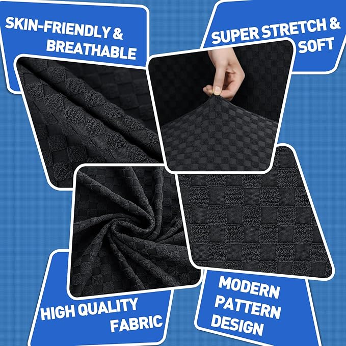 MAXIJIN 3 Piece Jacquard Couch Covers for 2 Cushion Couch Stretch Non Slip Love Seat Couch Cover for Dogs Pet Friendly Elastic Furniture Protector Loveseat Slipcovers (Loveseat, Black)