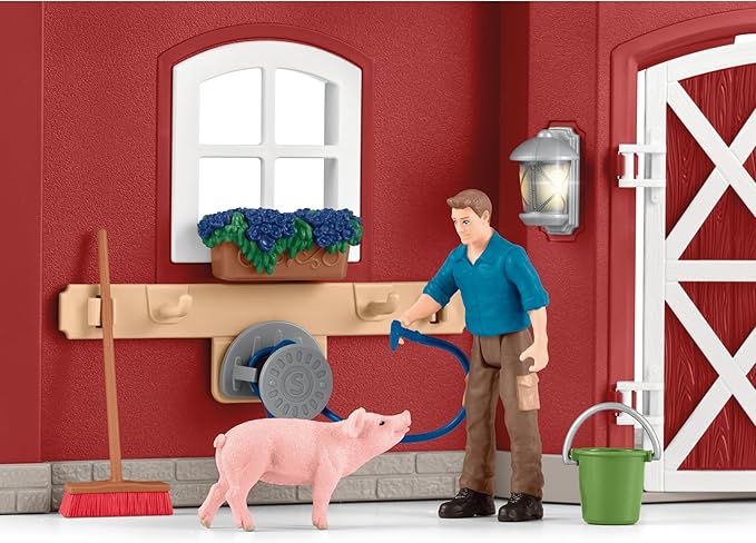 Schleich Farm World Animal Farm Playset with Figurine and Accessories - 92pc Kids Animal Farm Playset with Cow, Horse, Pig, Bull, and Accessories for Boys and Girls, Gift for Kids Age 3+, Red