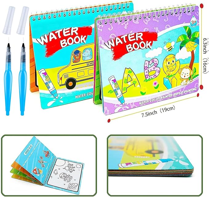 hapray Magic Water Paint Coloring Books for Toddler, Art Toys Age 2-4, Educational Learning Doodle Toy, Gifts for Girl Boy 3 2 1+ Year (Alphabet Transportation 2 Pack)