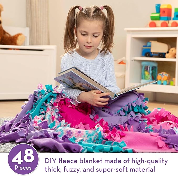 Melissa & Doug Created by Me! Flower Fleece Quilt No-Sew Craft Kit (48 squares, 4 feet x 5 feet)