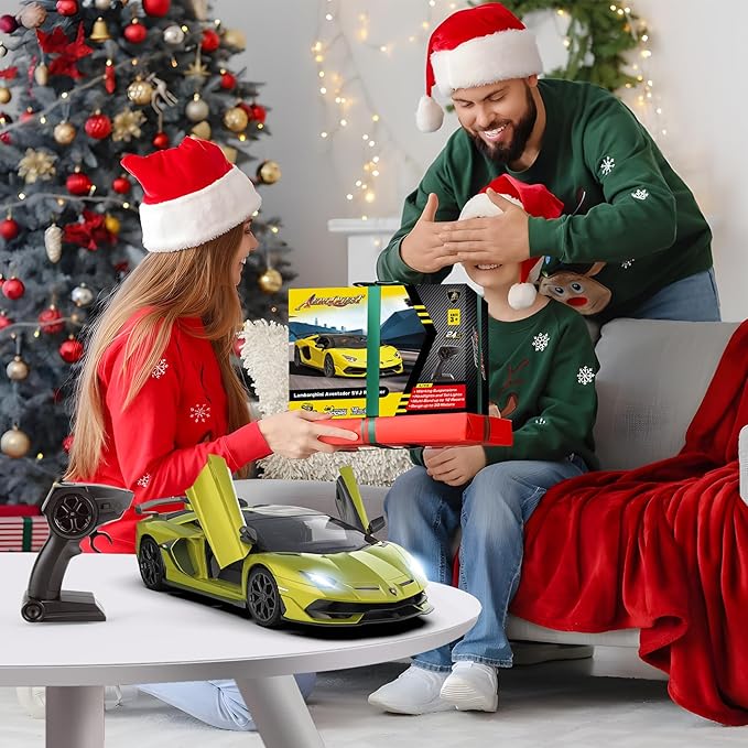 Lamborghini Remote Control Car, Officially Licensed 1:14 Lambo RC Car for Boys Girls Birthday Gift, Green Toys for 3 4 5 Years Old（Green）