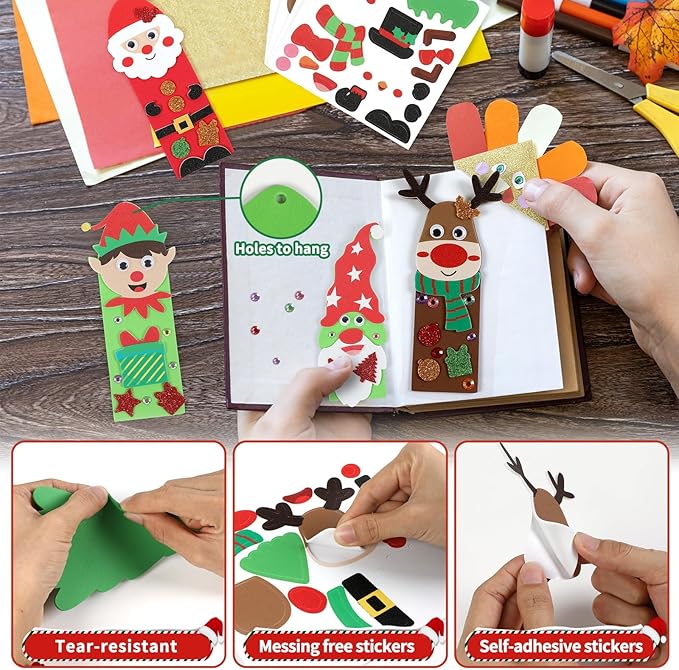 500pcs Christmas Craft Kits for Kids, 32 Sets DIY 3D Holiday Bookmarks Ornaments Decorations, Santa Reindeer Foam Felt Stickers Arts and Crafts for Kids Xmas Winter Classroom Activities