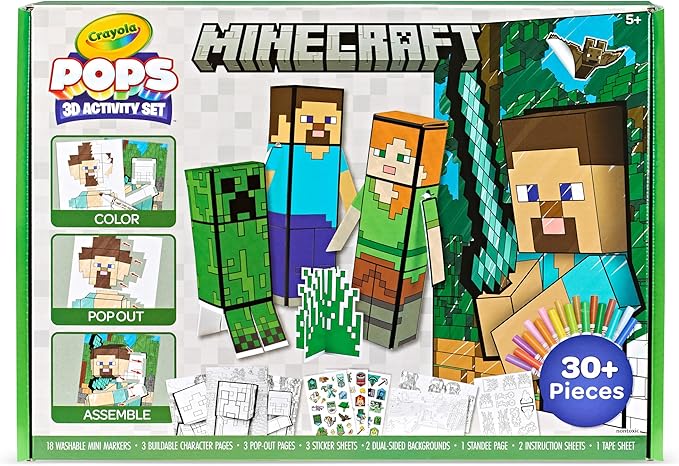 Crayola Minecraft, POPs 3D Kids Art Set, Coloring Book Alternative, Gift for Boys & Girls, Ages 6+