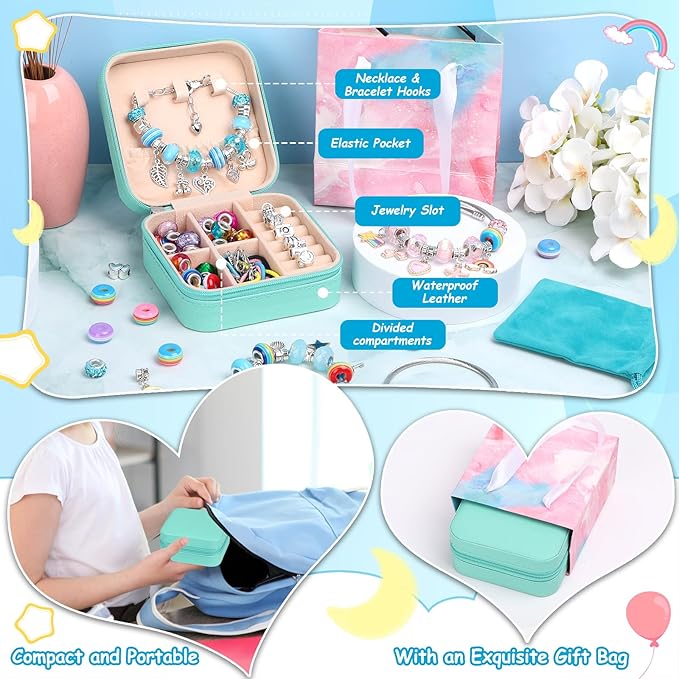 Charm Bracelet Making Kit for Girls, Kids Charm Bracelet Making Kit with Jewelry Gift Box for Girls Sister, Necklace Arts Crafts Teen Girl Personalized Gifts for Birthday Holiday Valentines
