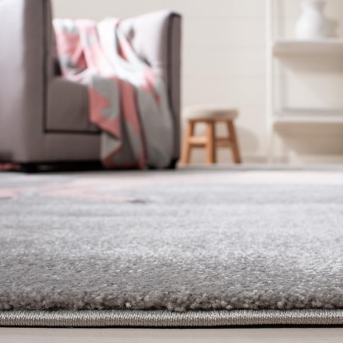 SAFAVIEH Carousel Kids Collection 6'7" Square Grey/Pink CRK163F Unicorn Non-Shedding Playroom Nursery Bedroom Area Rug