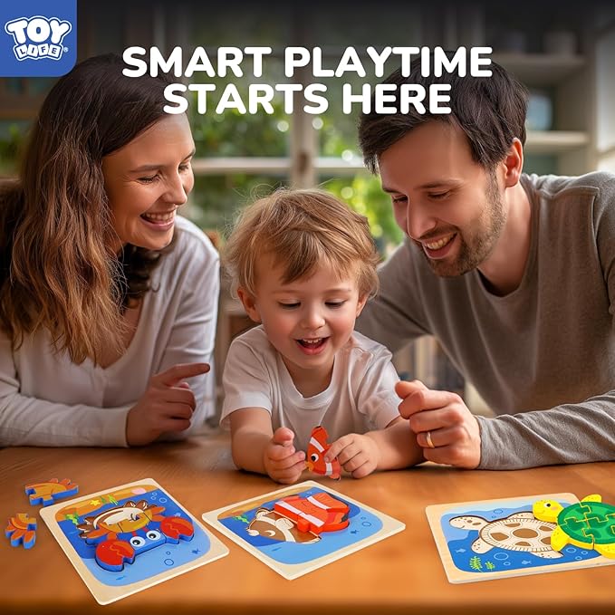 TOY Life Wooden Puzzles for Toddlers 2-4, Sea Animals Toddler Puzzles, Puzzles for Toddlers 1-3, Wood Puzzles Educational Montessori Toys Gifts for 1 2 3 Year Old, Baby Puzzles Kids Learning Toy